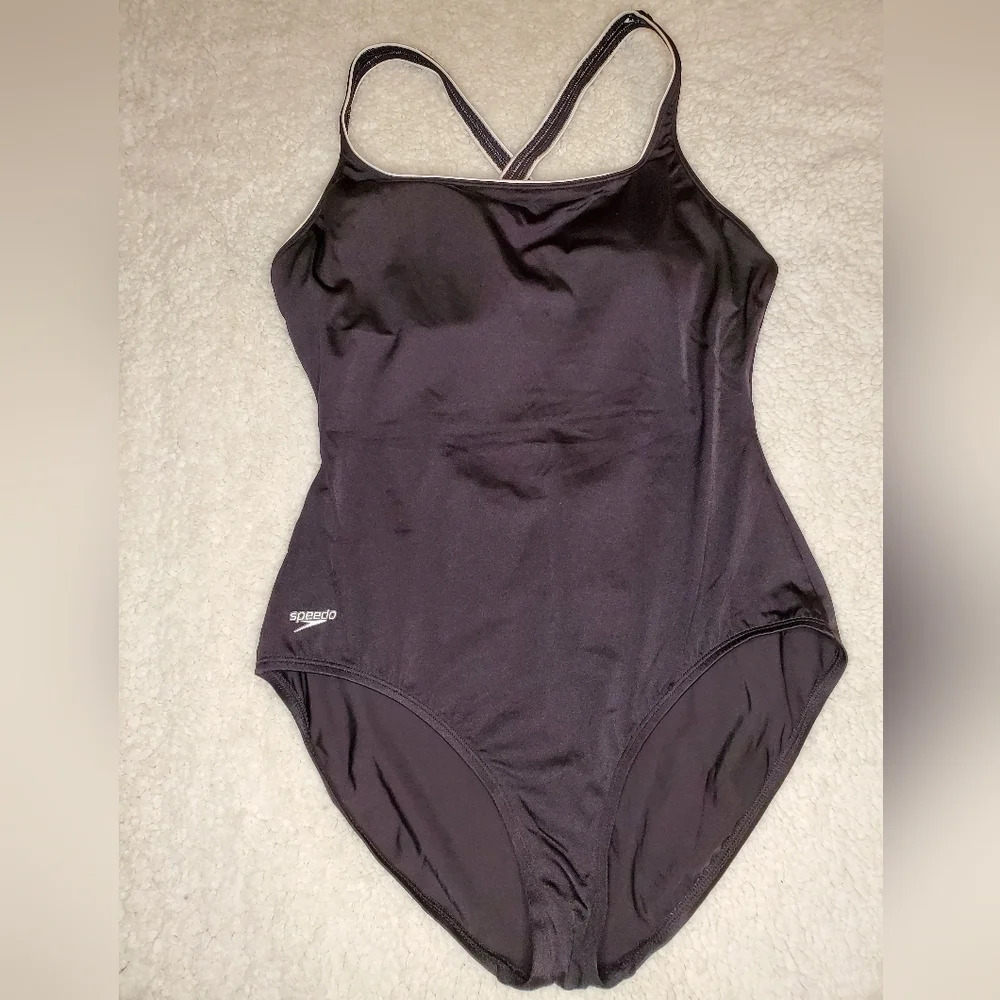 0064. NWOTs ~ Speedo ~ Modest Black One-Piece w/ Cross Straps Across the Back ~